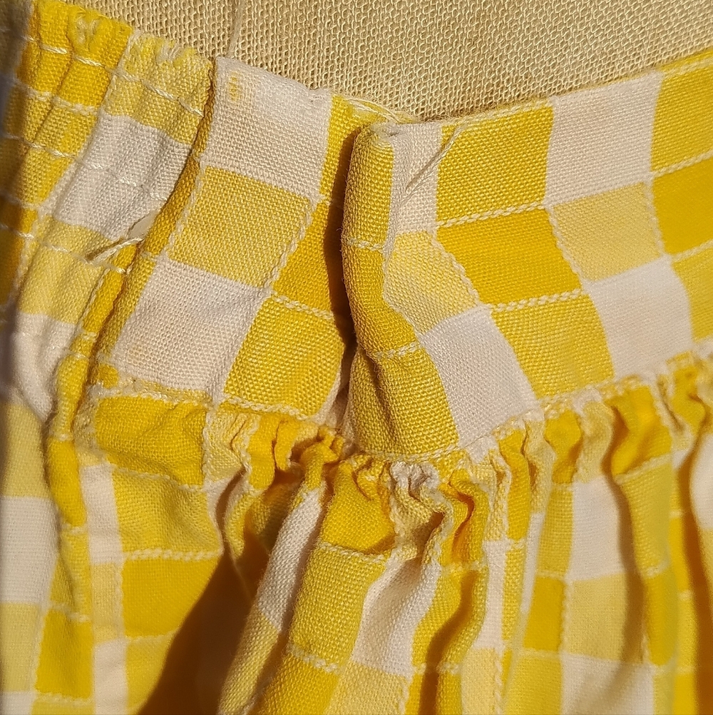 Jacadi French Cottage Farm Skirt Girl Yellow Gingham Check Pocket Flower 4t 5t - Picture 6 of 9